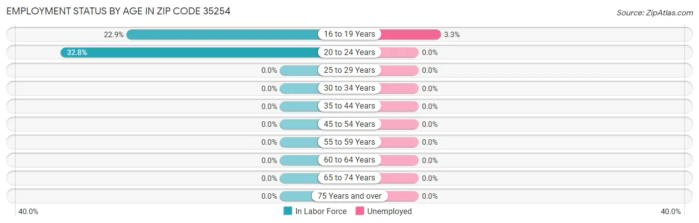 Employment Status by Age in Zip Code 35254