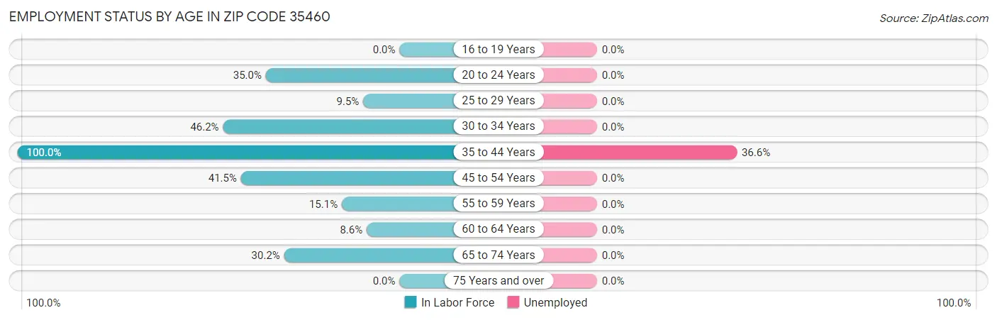 Employment Status by Age in Zip Code 35460