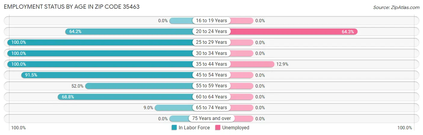 Employment Status by Age in Zip Code 35463