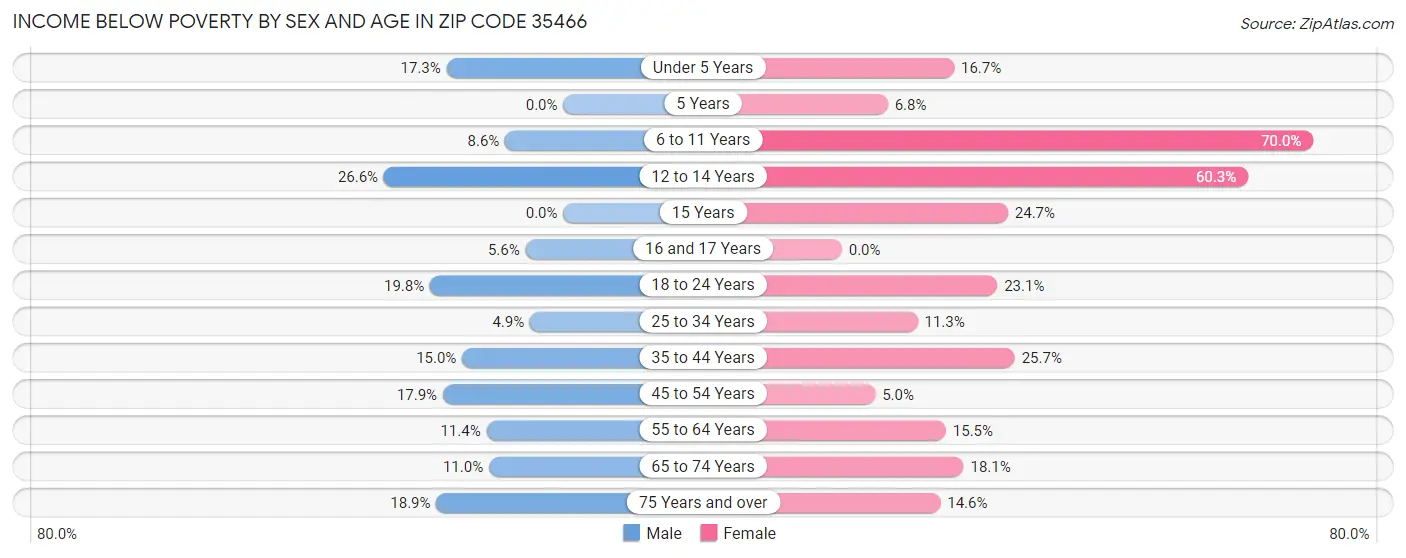 Income Below Poverty by Sex and Age in Zip Code 35466
