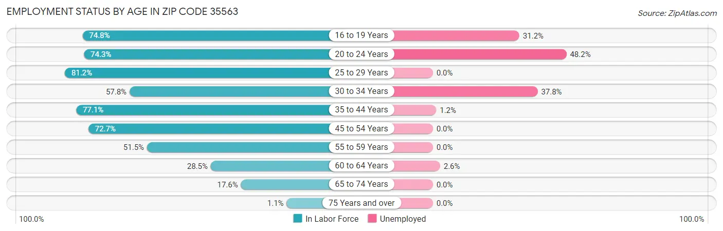 Employment Status by Age in Zip Code 35563