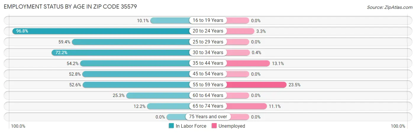 Employment Status by Age in Zip Code 35579