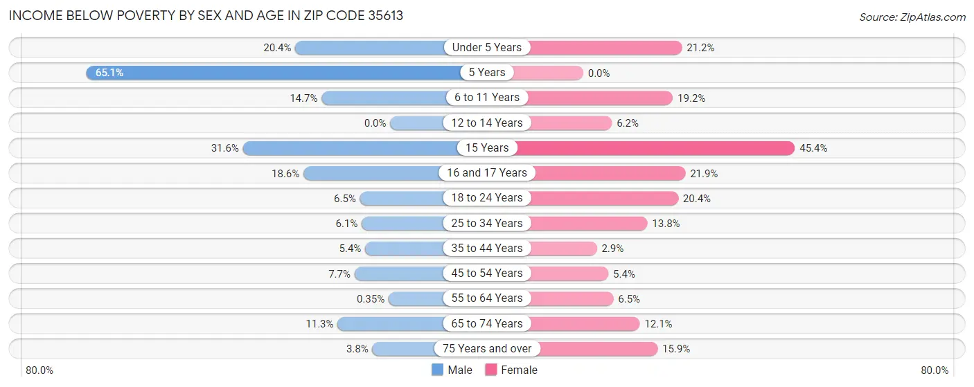 Income Below Poverty by Sex and Age in Zip Code 35613