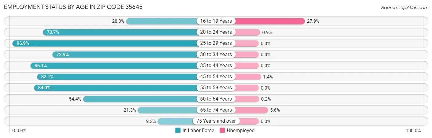 Employment Status by Age in Zip Code 35645