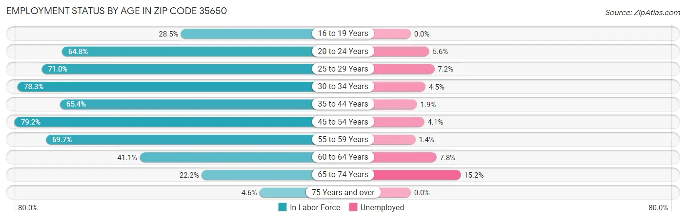 Employment Status by Age in Zip Code 35650