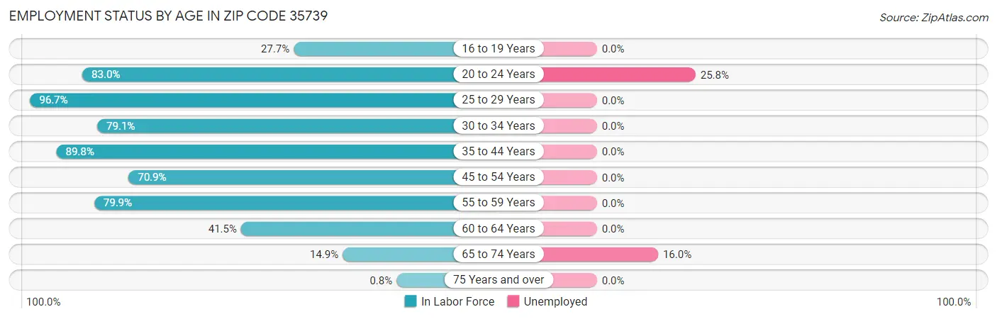 Employment Status by Age in Zip Code 35739