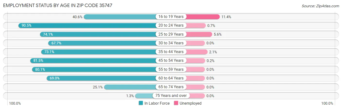 Employment Status by Age in Zip Code 35747
