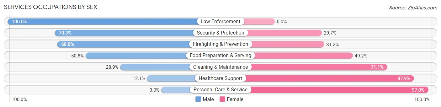 Services Occupations by Sex in Zip Code 35749