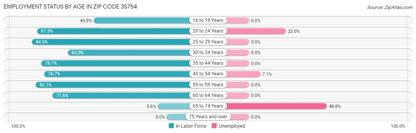 Employment Status by Age in Zip Code 35754