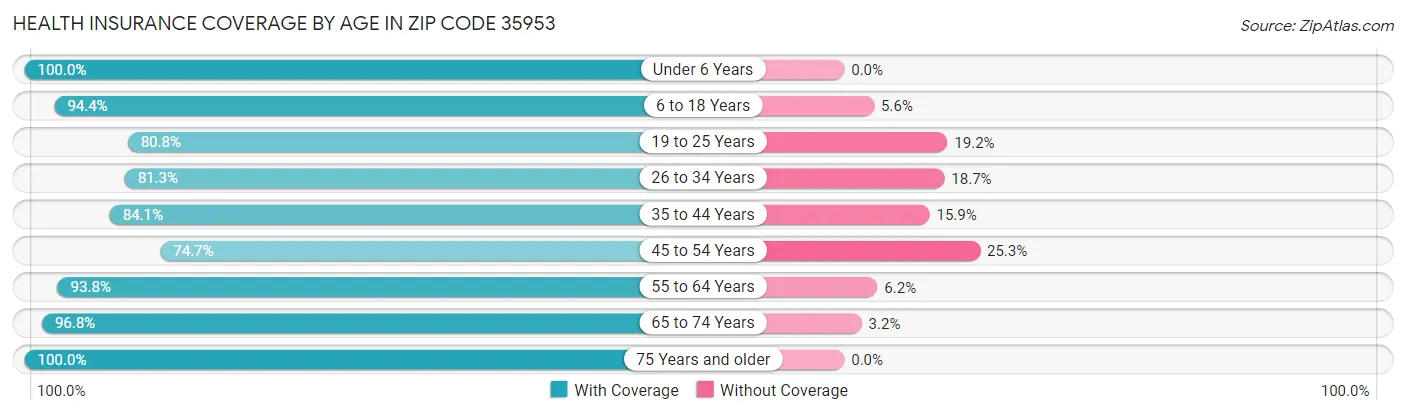 Health Insurance Coverage by Age in Zip Code 35953