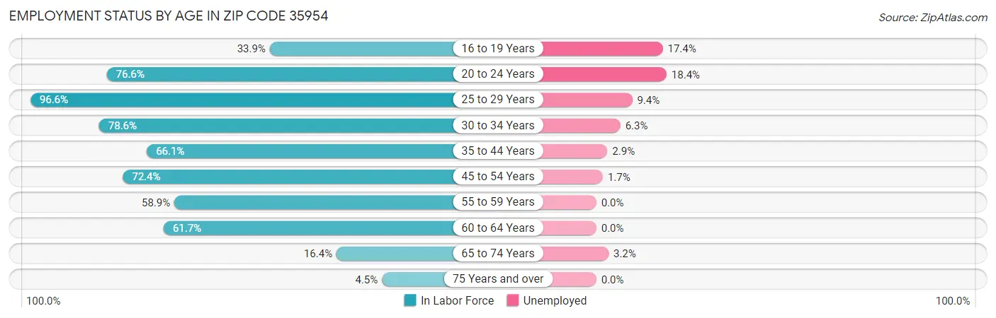 Employment Status by Age in Zip Code 35954