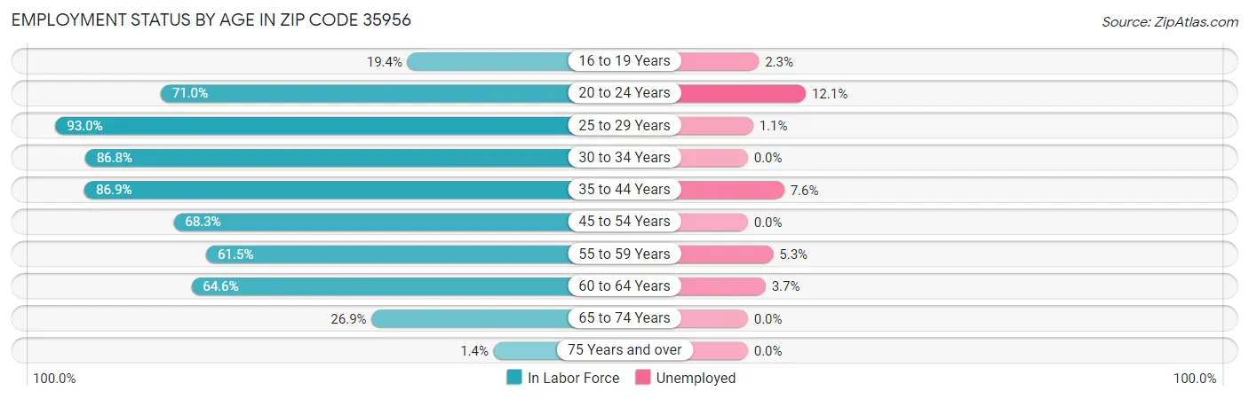 Employment Status by Age in Zip Code 35956