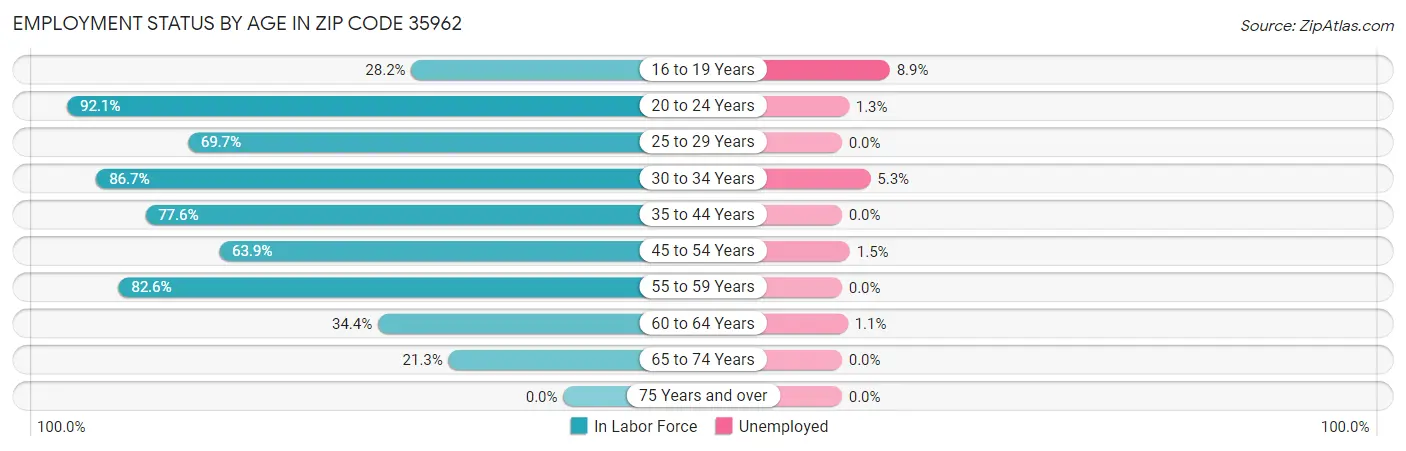 Employment Status by Age in Zip Code 35962