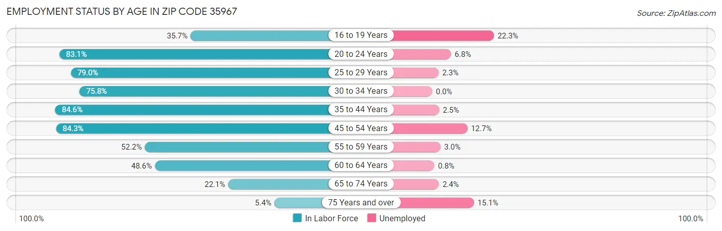 Employment Status by Age in Zip Code 35967