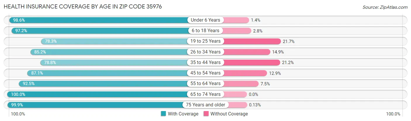 Health Insurance Coverage by Age in Zip Code 35976