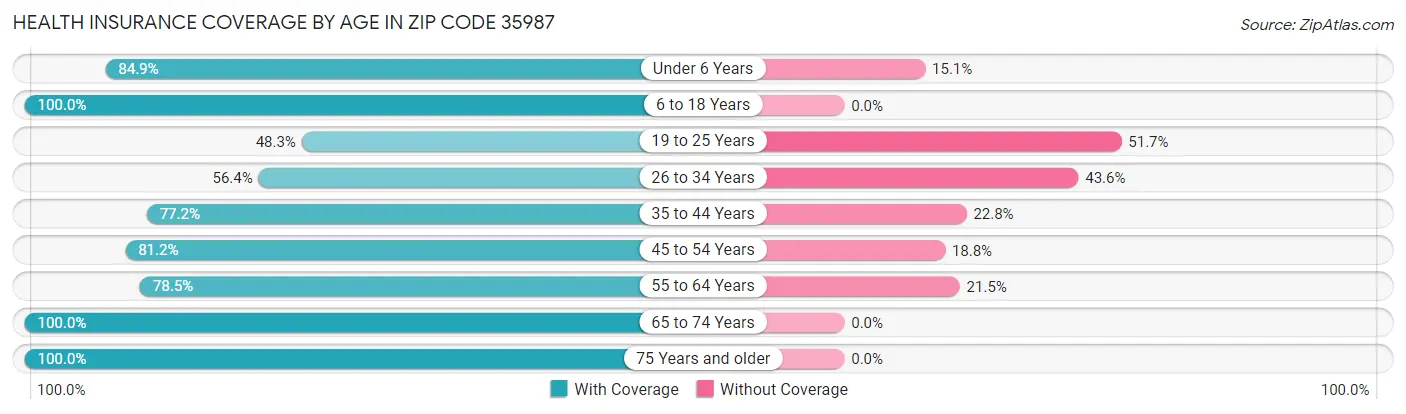 Health Insurance Coverage by Age in Zip Code 35987