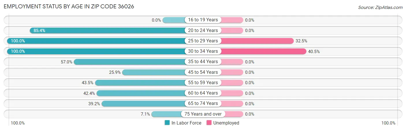 Employment Status by Age in Zip Code 36026