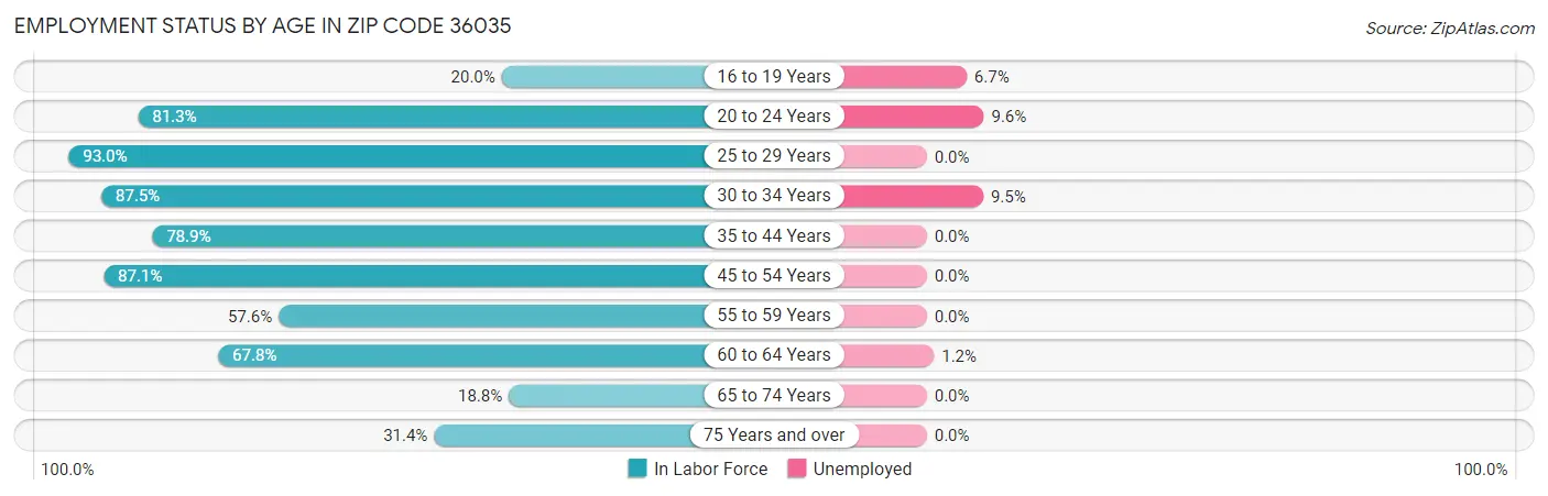 Employment Status by Age in Zip Code 36035