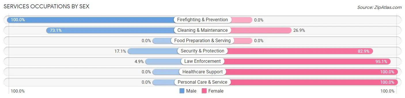Services Occupations by Sex in Zip Code 36089