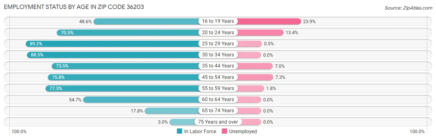 Employment Status by Age in Zip Code 36203