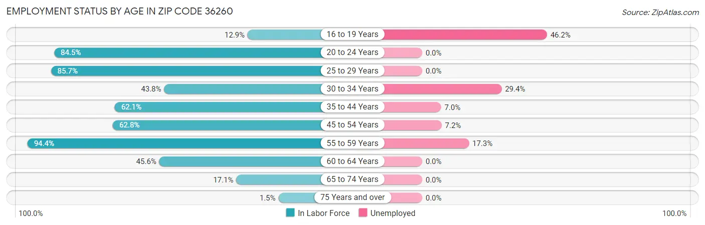 Employment Status by Age in Zip Code 36260