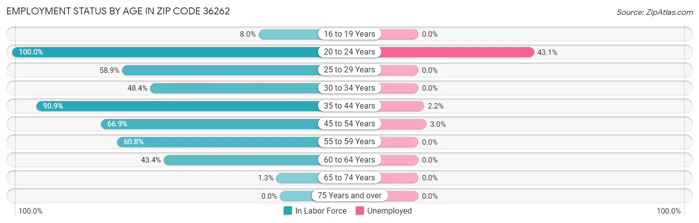 Employment Status by Age in Zip Code 36262