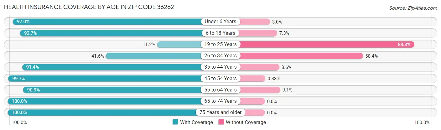 Health Insurance Coverage by Age in Zip Code 36262