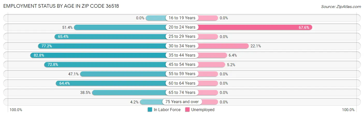 Employment Status by Age in Zip Code 36518