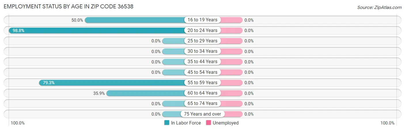 Employment Status by Age in Zip Code 36538