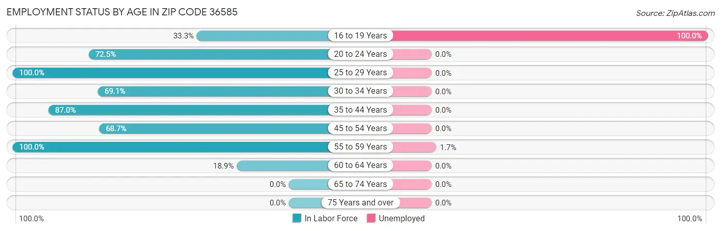 Employment Status by Age in Zip Code 36585