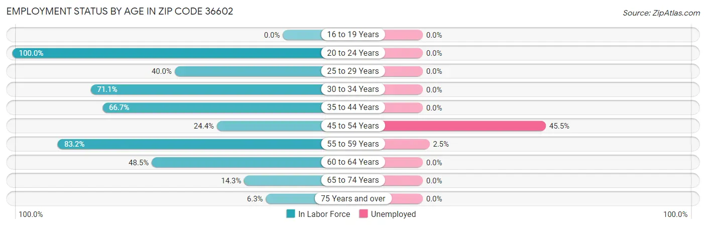 Employment Status by Age in Zip Code 36602