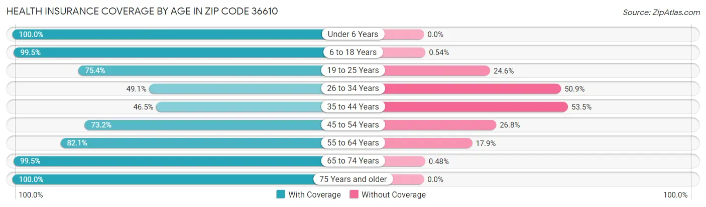 Health Insurance Coverage by Age in Zip Code 36610