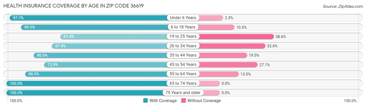 Health Insurance Coverage by Age in Zip Code 36619