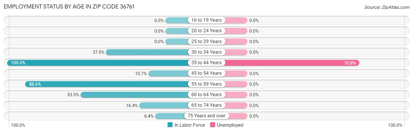 Employment Status by Age in Zip Code 36761