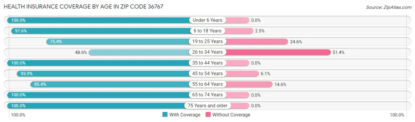 Health Insurance Coverage by Age in Zip Code 36767