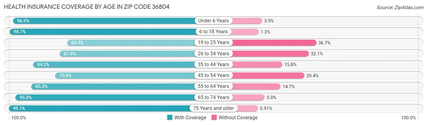 Health Insurance Coverage by Age in Zip Code 36804