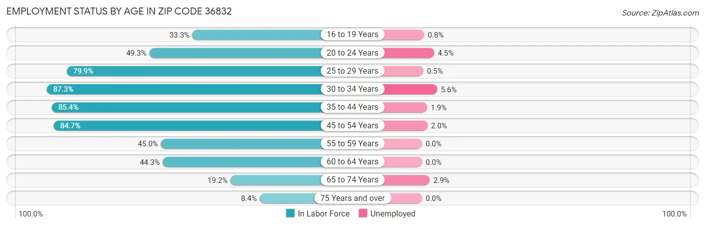 Employment Status by Age in Zip Code 36832