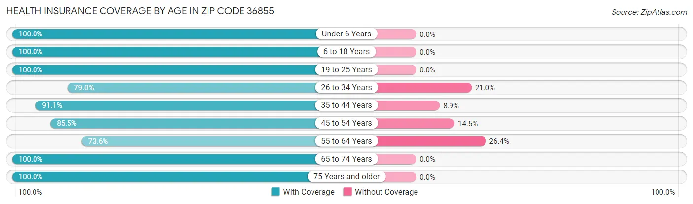 Health Insurance Coverage by Age in Zip Code 36855