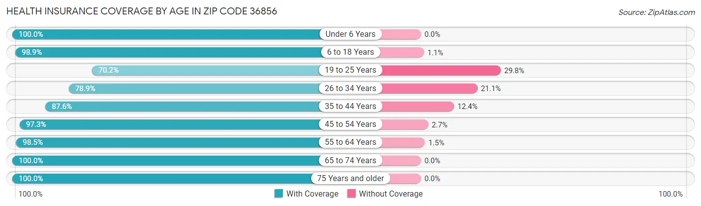 Health Insurance Coverage by Age in Zip Code 36856