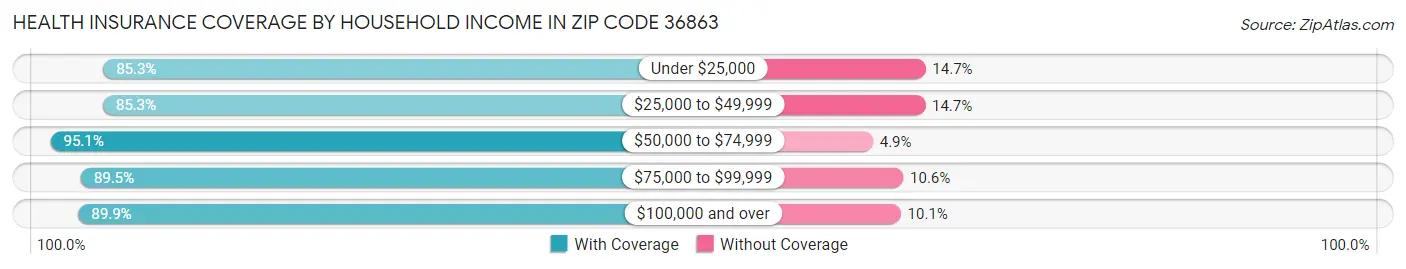 Health Insurance Coverage by Household Income in Zip Code 36863