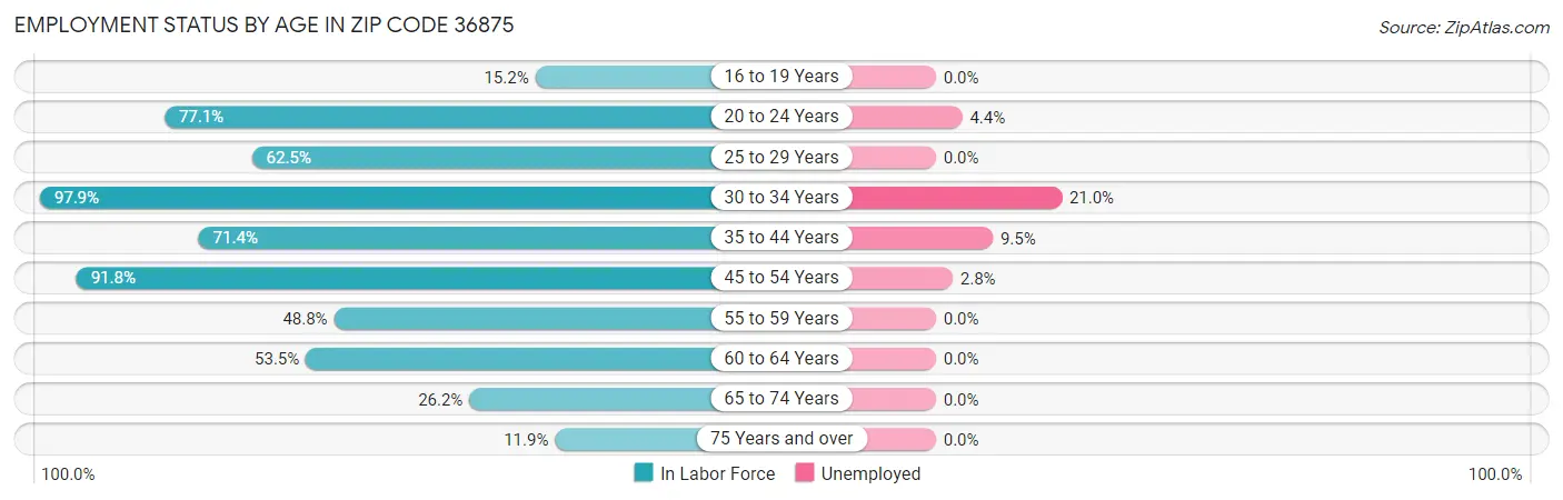Employment Status by Age in Zip Code 36875