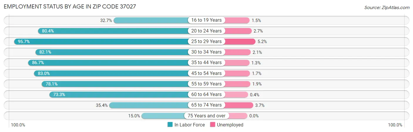 Employment Status by Age in Zip Code 37027