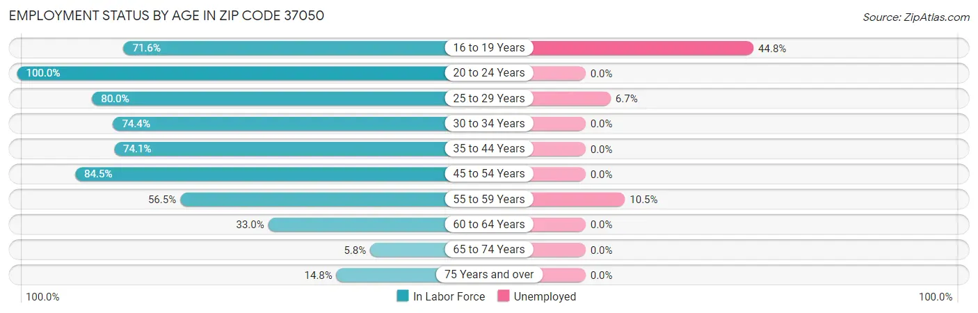 Employment Status by Age in Zip Code 37050