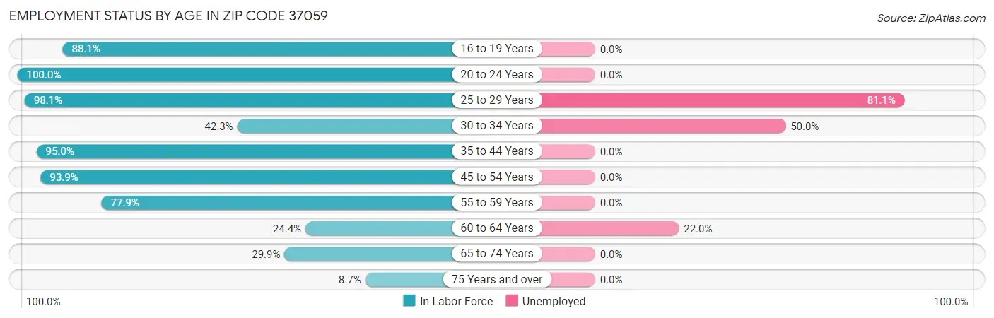 Employment Status by Age in Zip Code 37059