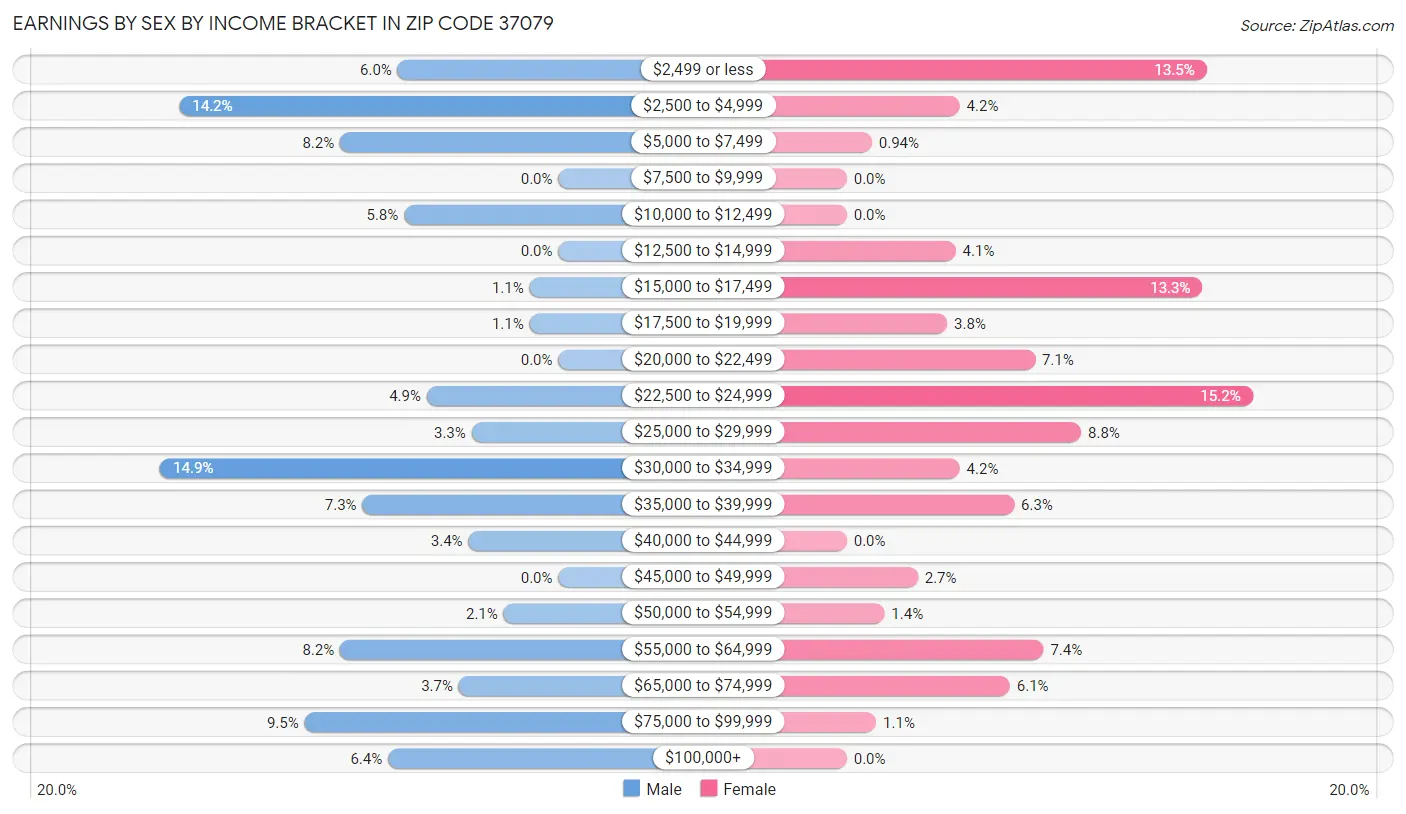 Earnings by Sex by Income Bracket in Zip Code 37079