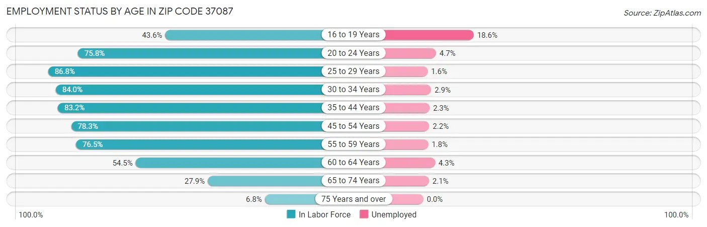 Employment Status by Age in Zip Code 37087