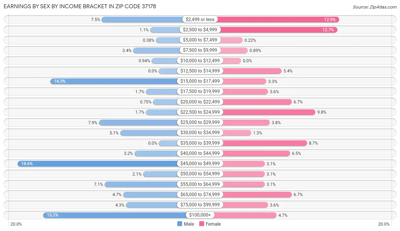 Earnings by Sex by Income Bracket in Zip Code 37178