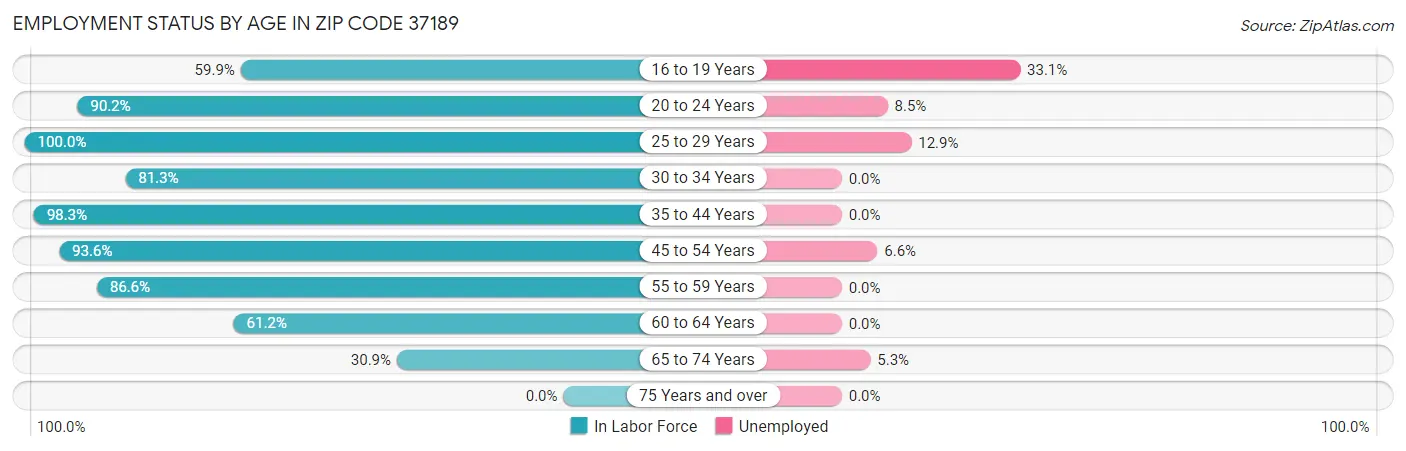 Employment Status by Age in Zip Code 37189