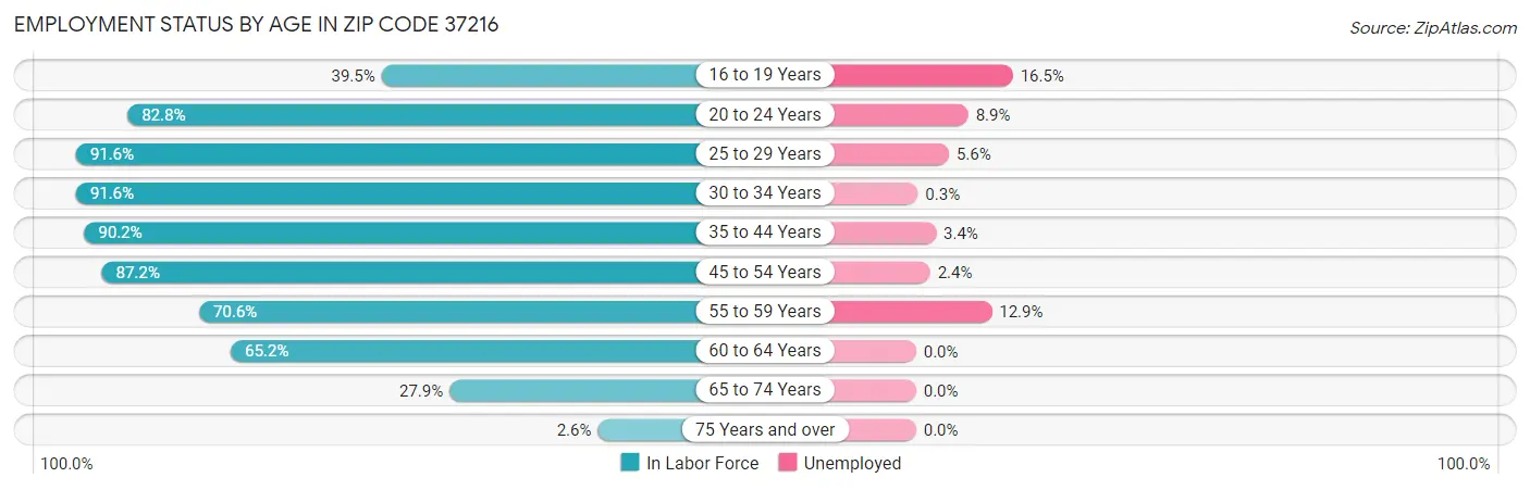 Employment Status by Age in Zip Code 37216