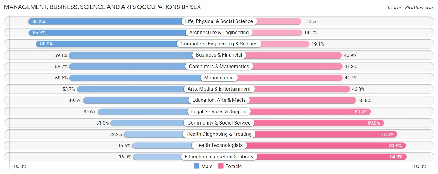 Management, Business, Science and Arts Occupations by Sex in Zip Code 37303